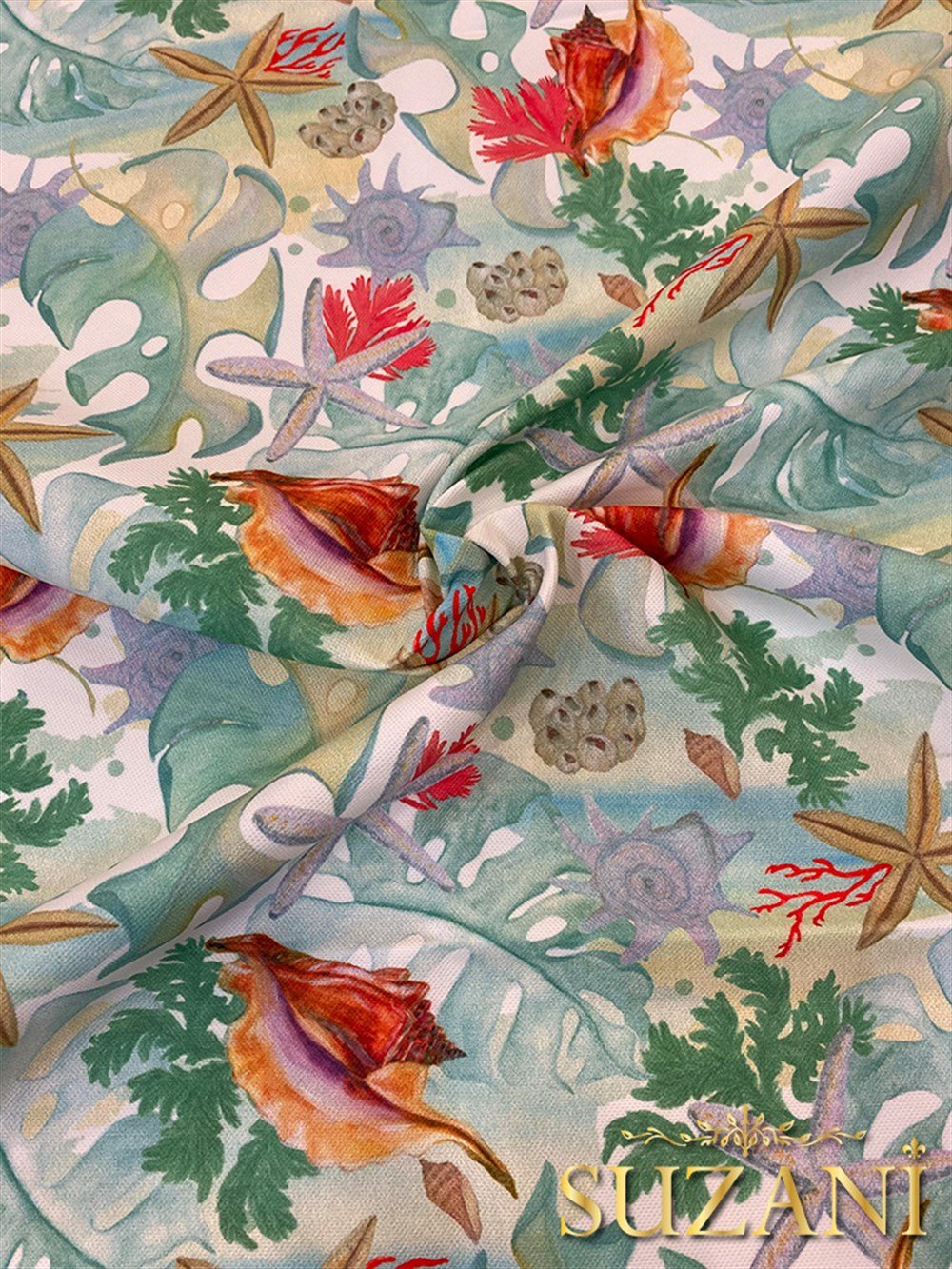 Deniz Yıldızı Desenli Dijital Baskılı Kumaş