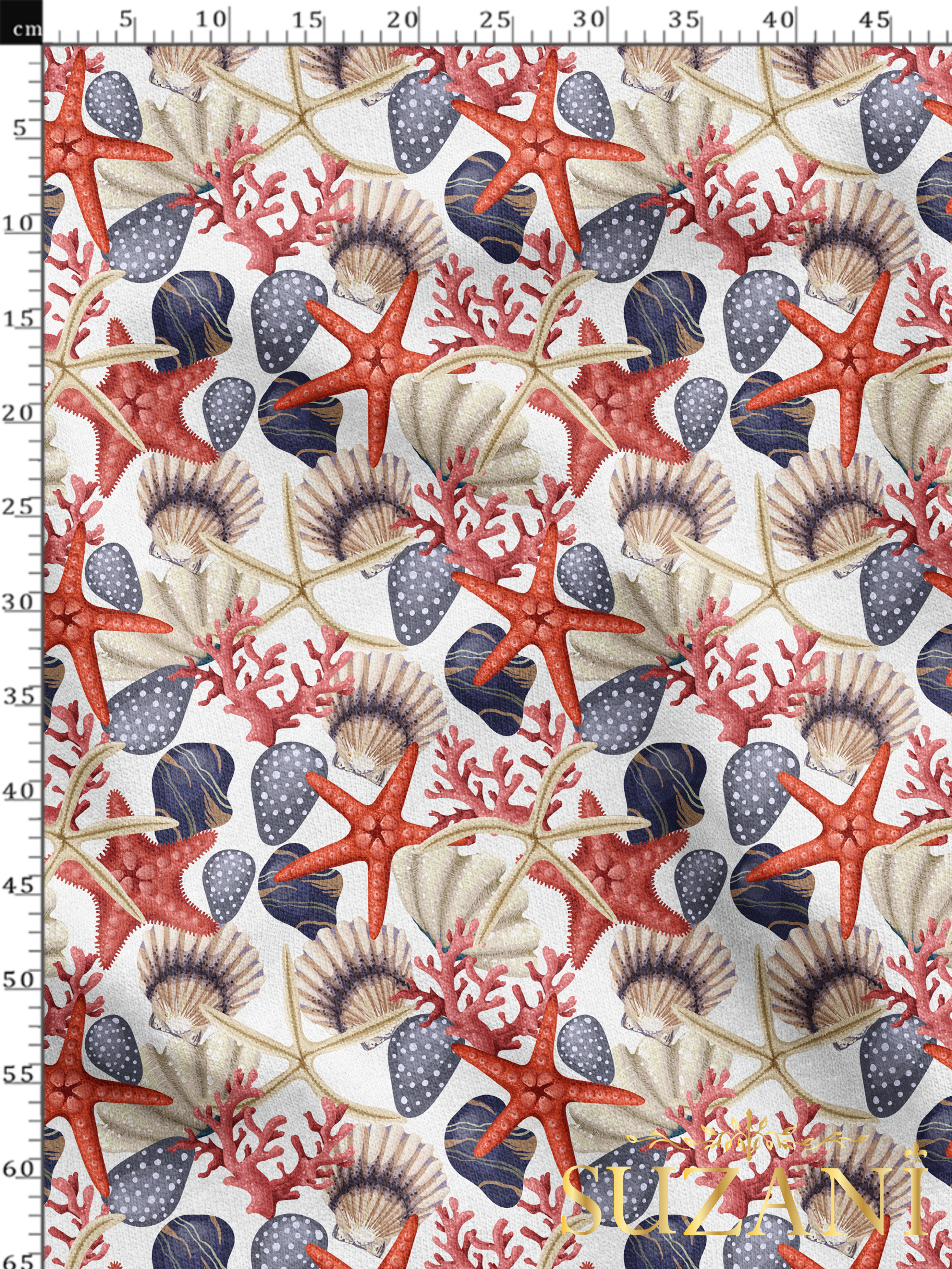 Deniz Yıldızı Desenli Dijital Baskılı Kumaş