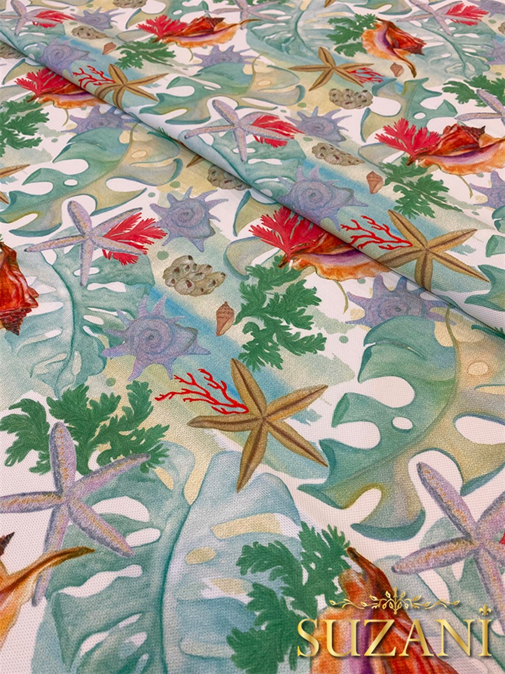 Deniz Yıldızı Desenli Dijital Baskılı Kumaş