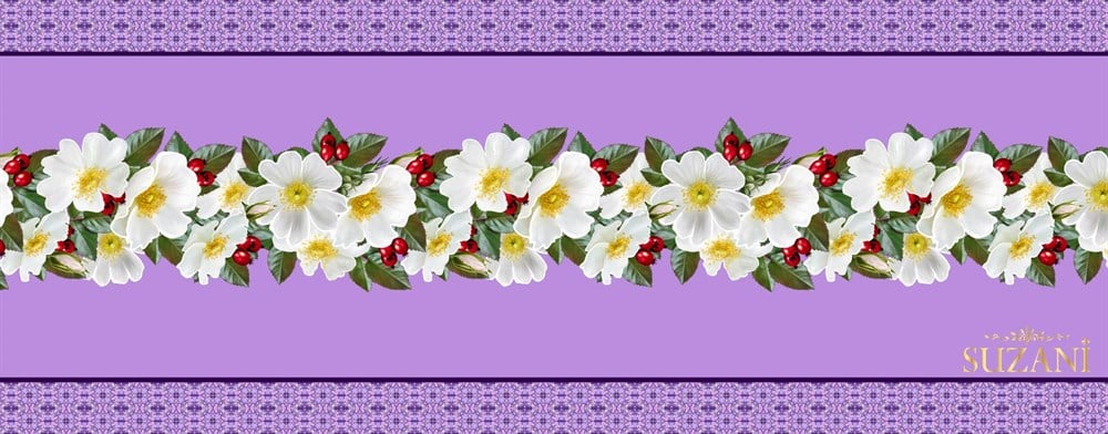 Eflatun Zemin Çiçek Desenli Runner Kumaşı