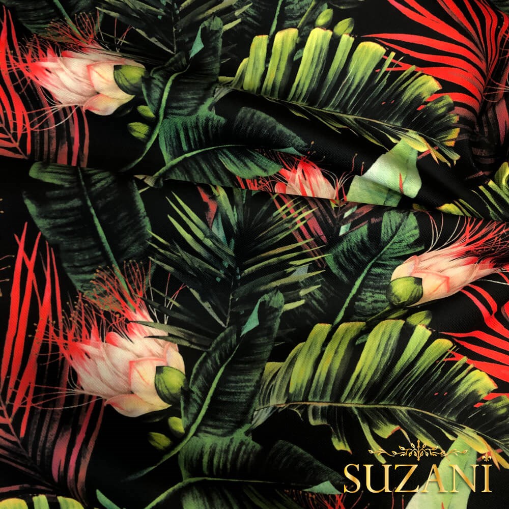 Egzotik Çiçek Desenli Dijital Baskılı Kumaş