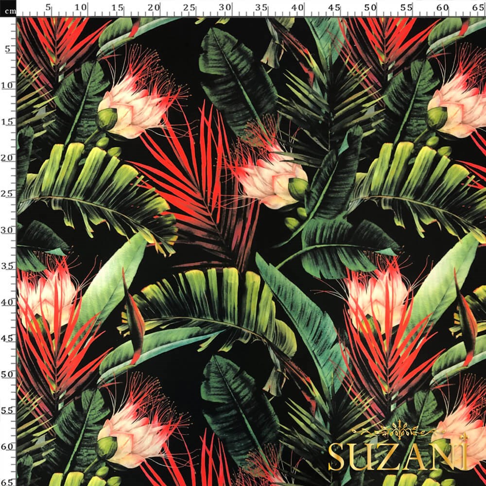 Egzotik Çiçek Desenli Dijital Baskılı Kumaş