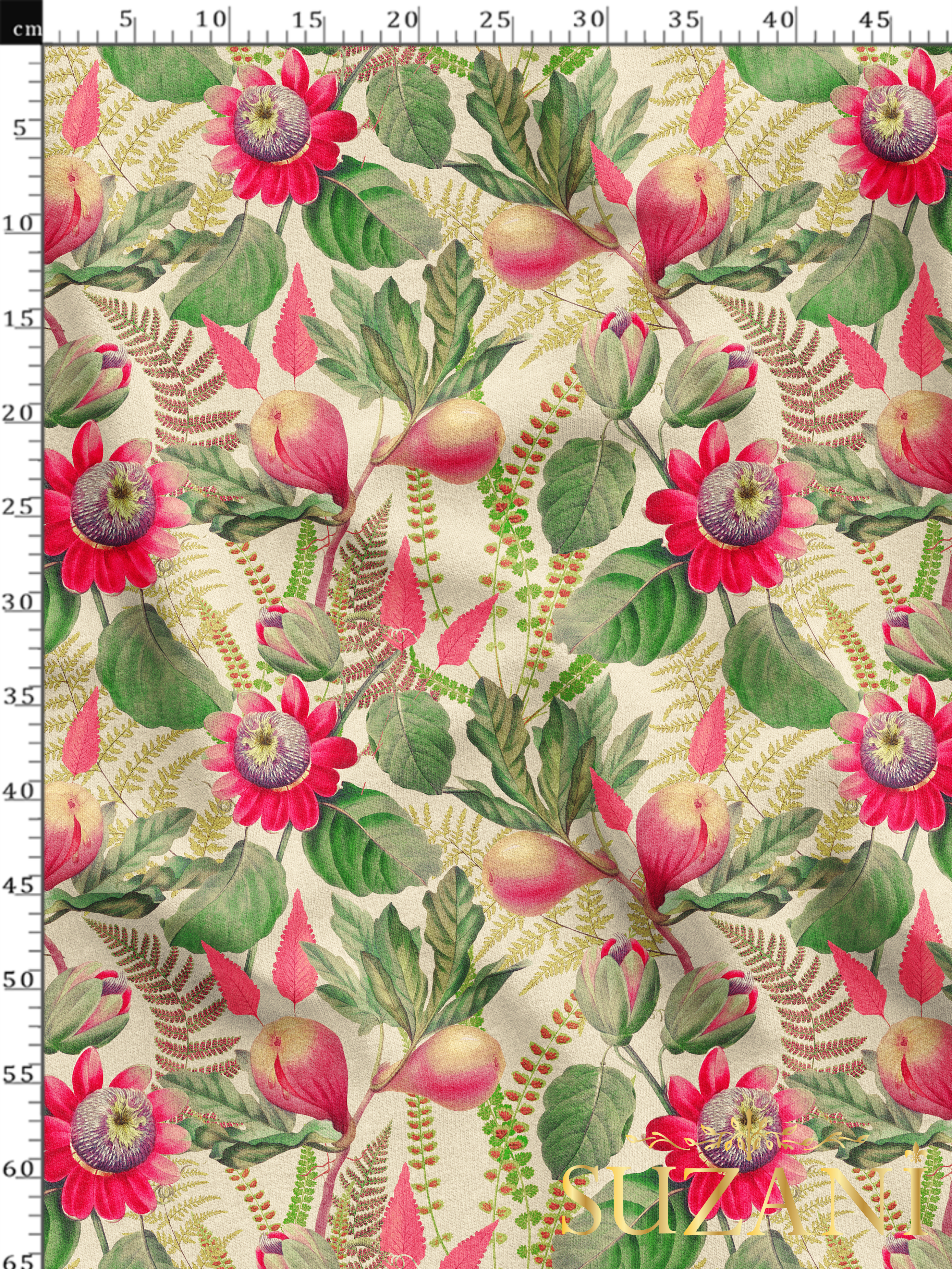 Egzotik Çiçek İncir Desenli Dijital Baskılı Kumaş