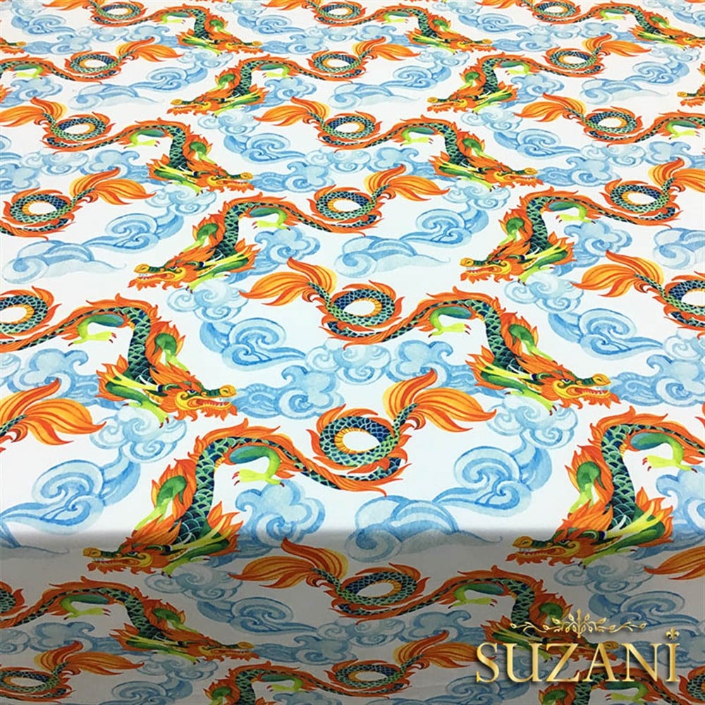 Ejderha ve Bulutlar Desenli Kumaş