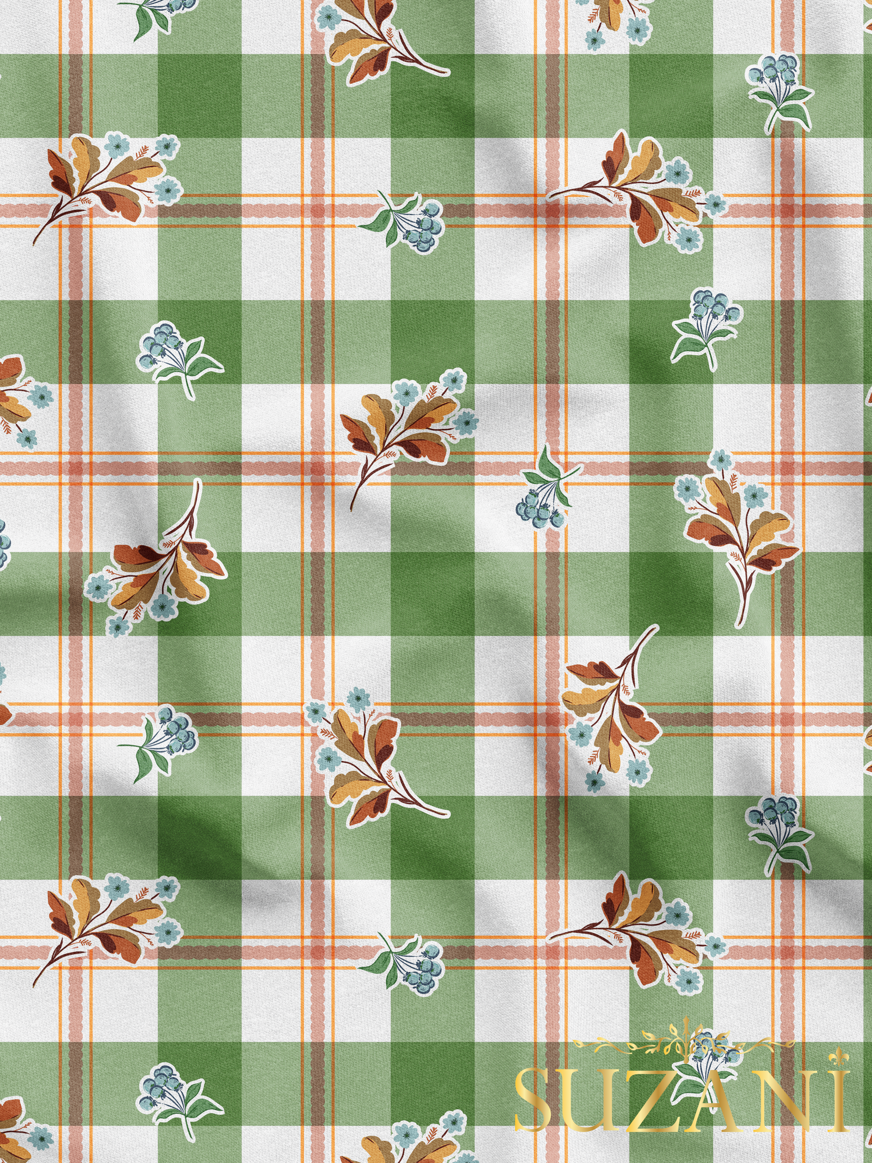 Ekose Kareli Çiçek Desenli Dijital Baskılı Kumaş