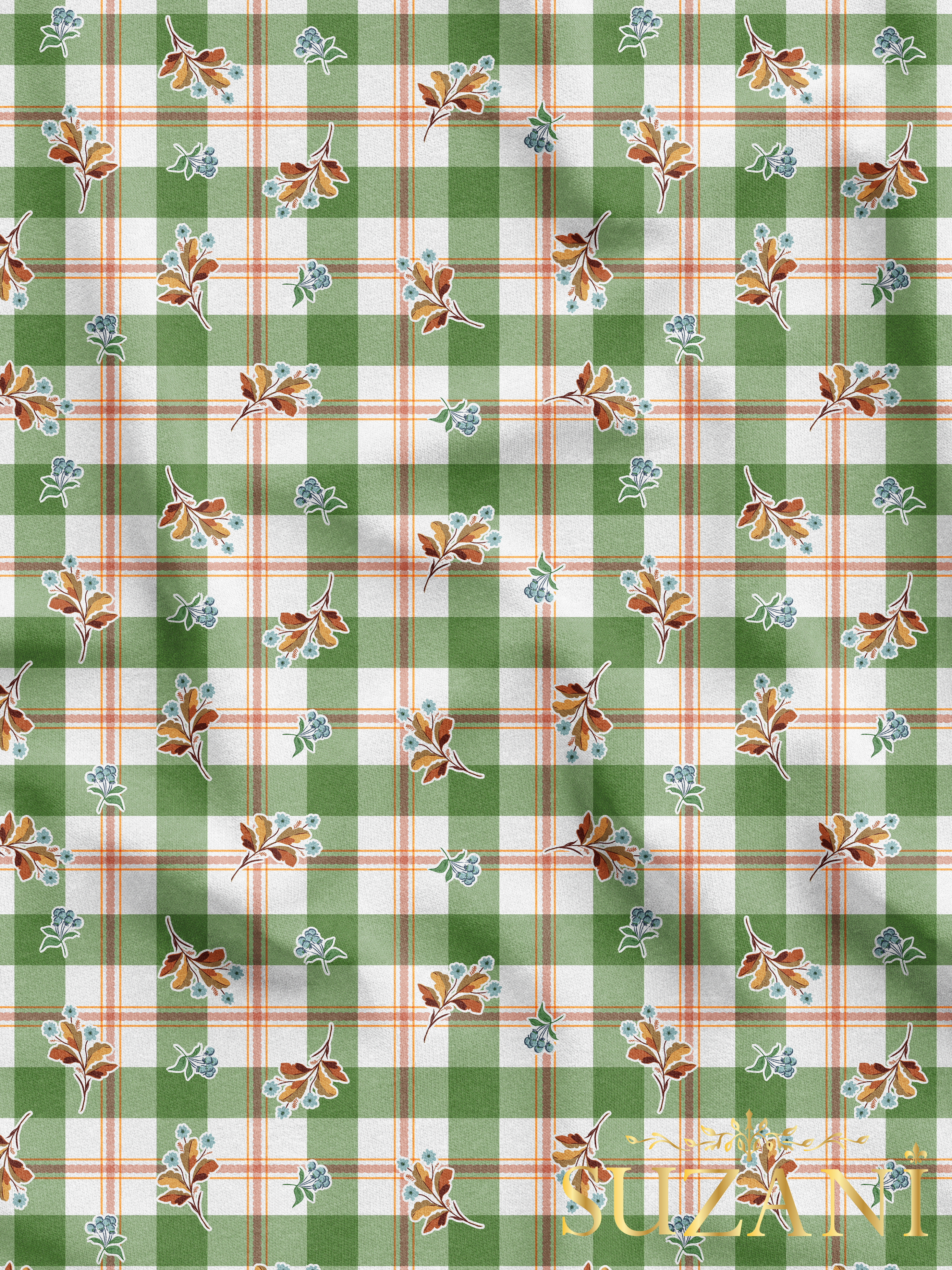 Ekose Kareli Çiçek Desenli Dijital Baskılı Kumaş