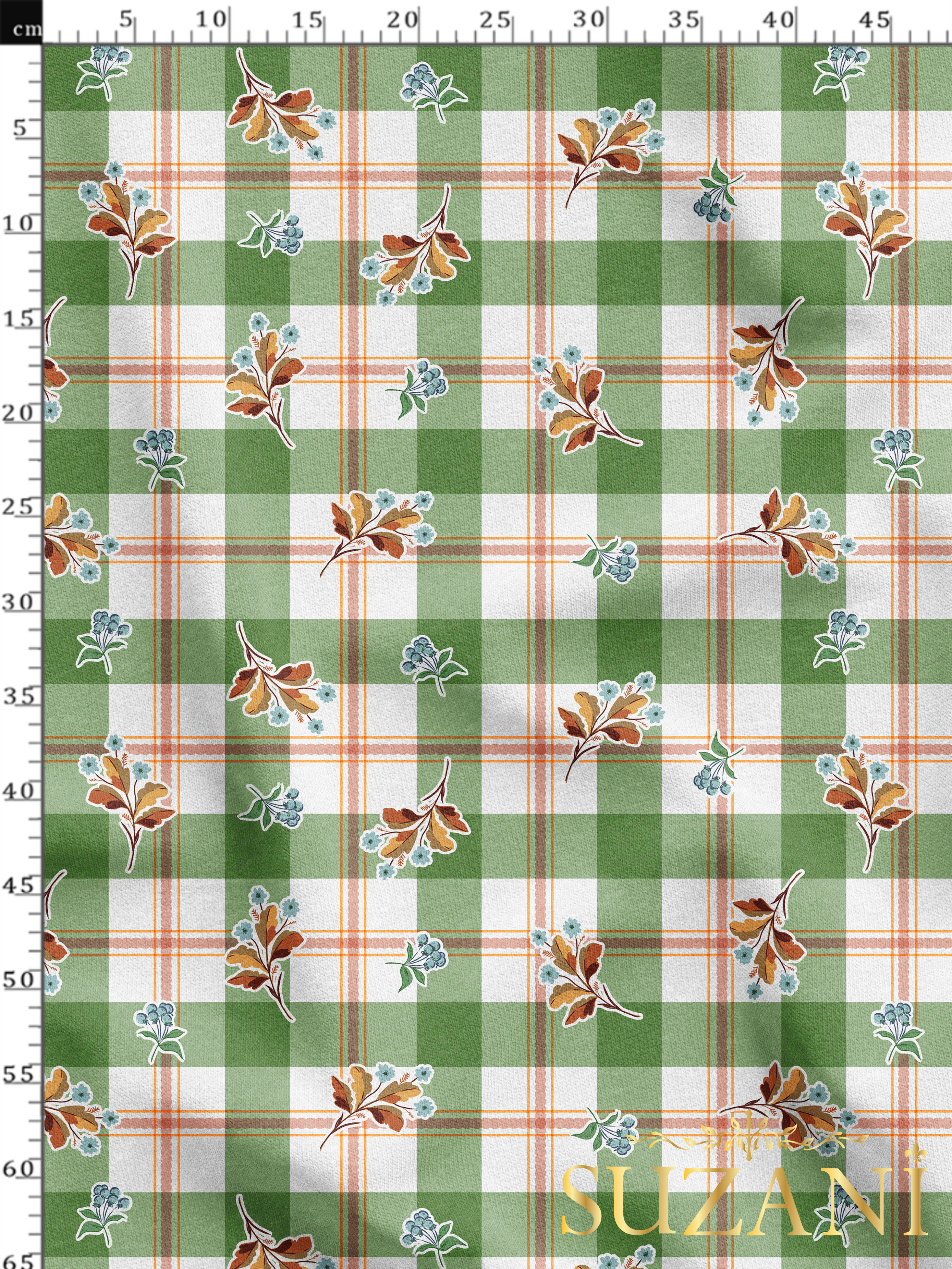 Ekose Kareli Çiçek Desenli Dijital Baskılı Kumaş