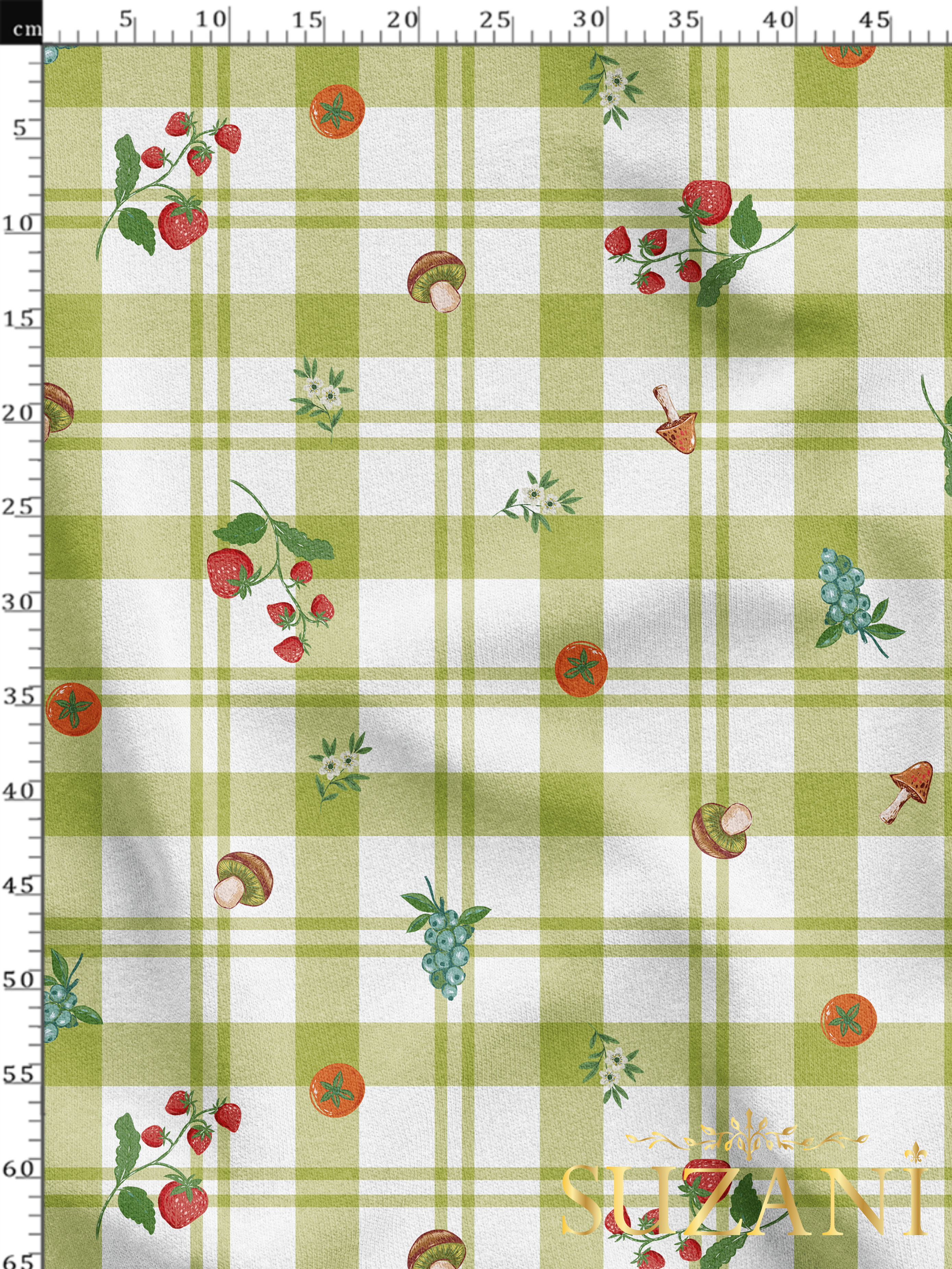 Ekose Kareli Sebze Desenli Dijital Baskılı Kumaş