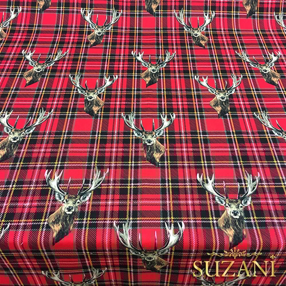 Ekose Üzeri Geyik Desenli Kumaş