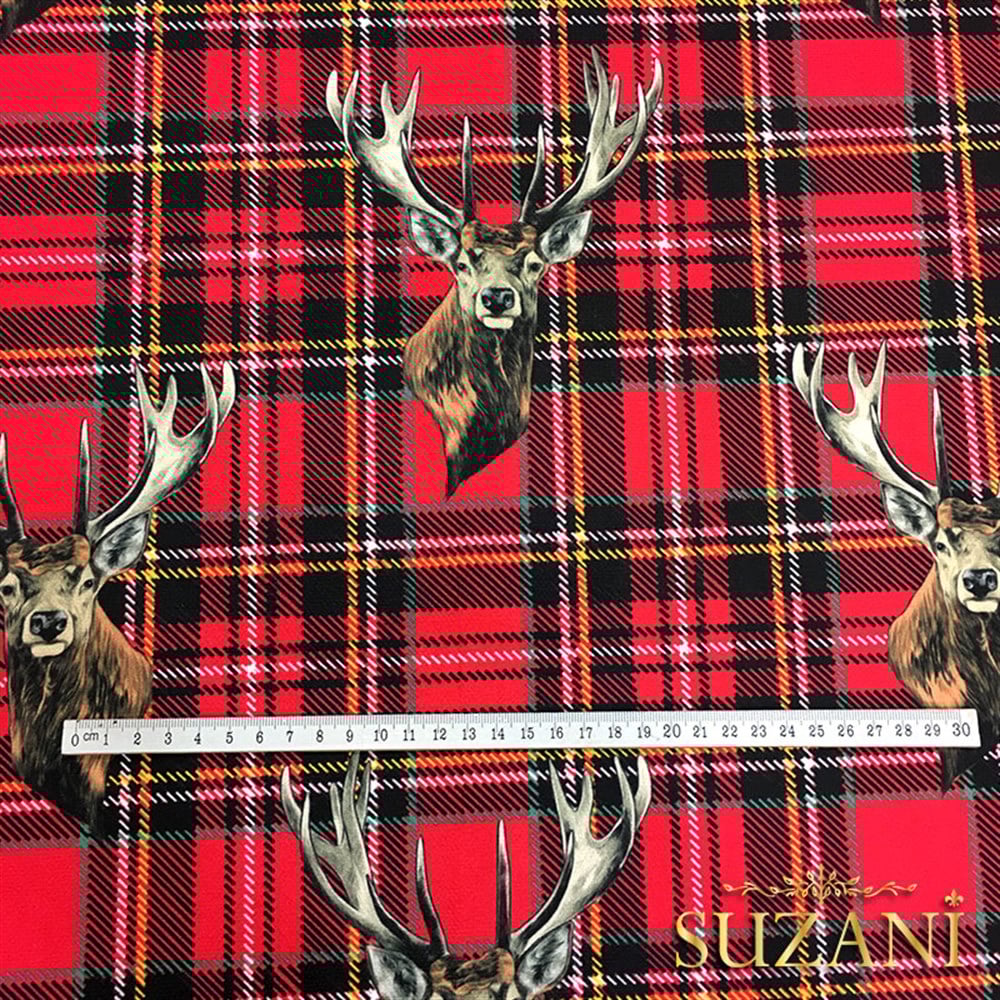 Ekose Üzeri Geyik Desenli Kumaş