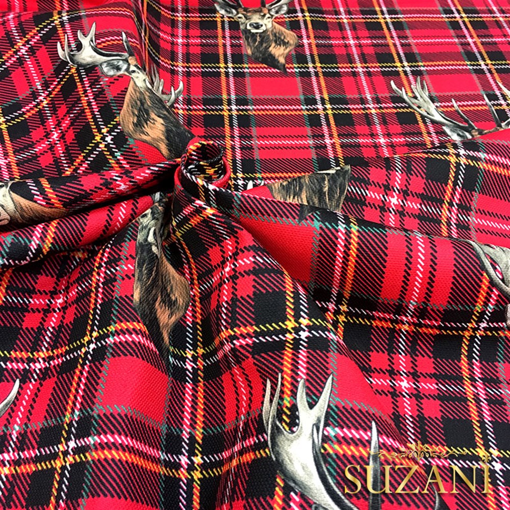 Ekose Üzeri Geyik Desenli Kumaş