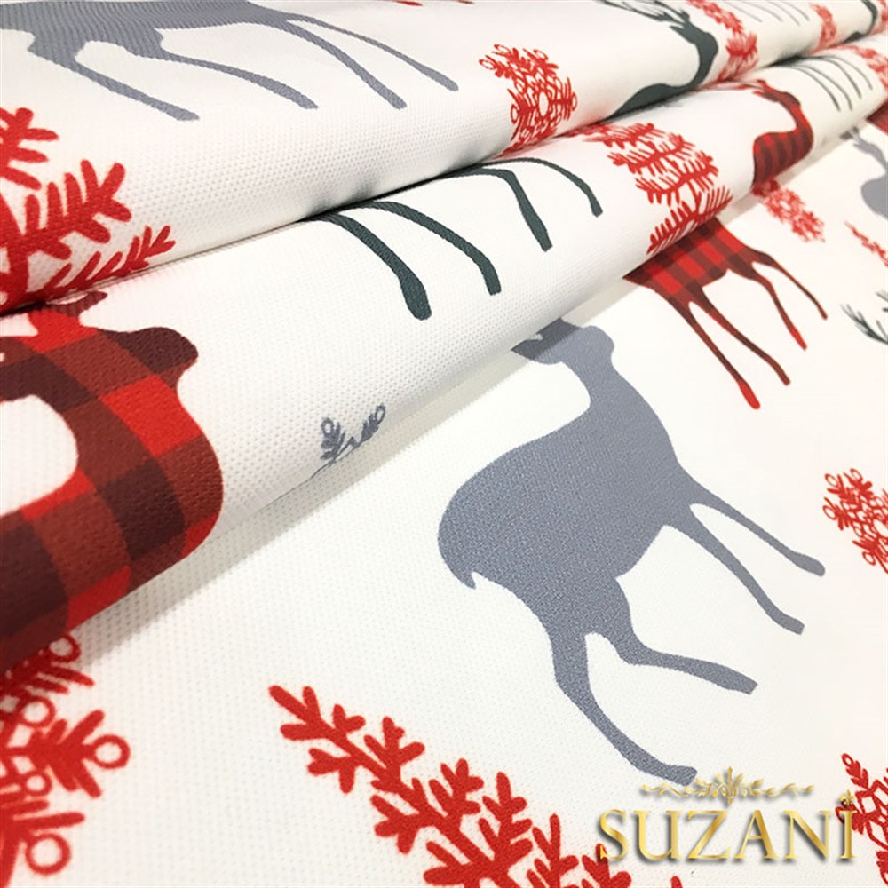 Ekoseli Geyik Yılbaşı Desenli Kumaş