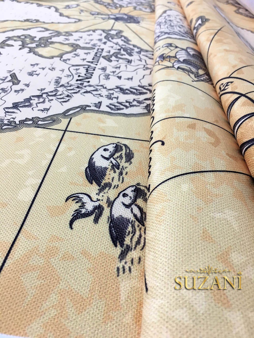 Eskitme Dünya Haritası Desenli Kumaş