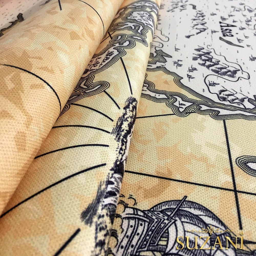Eskitme Dünya Haritası Desenli Kumaş