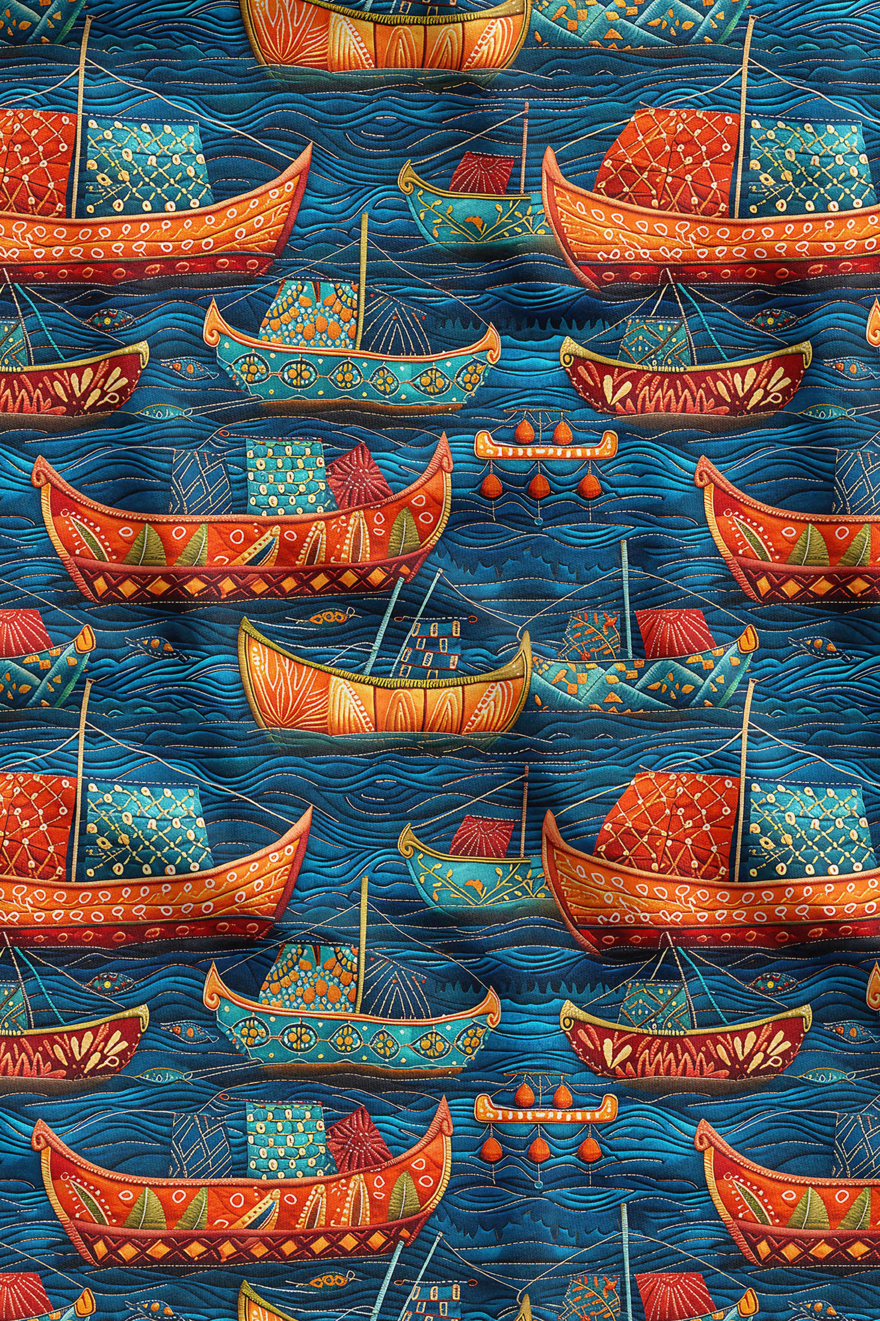 Etnik Gemi Desenli Dijital Baskılı Kumaş