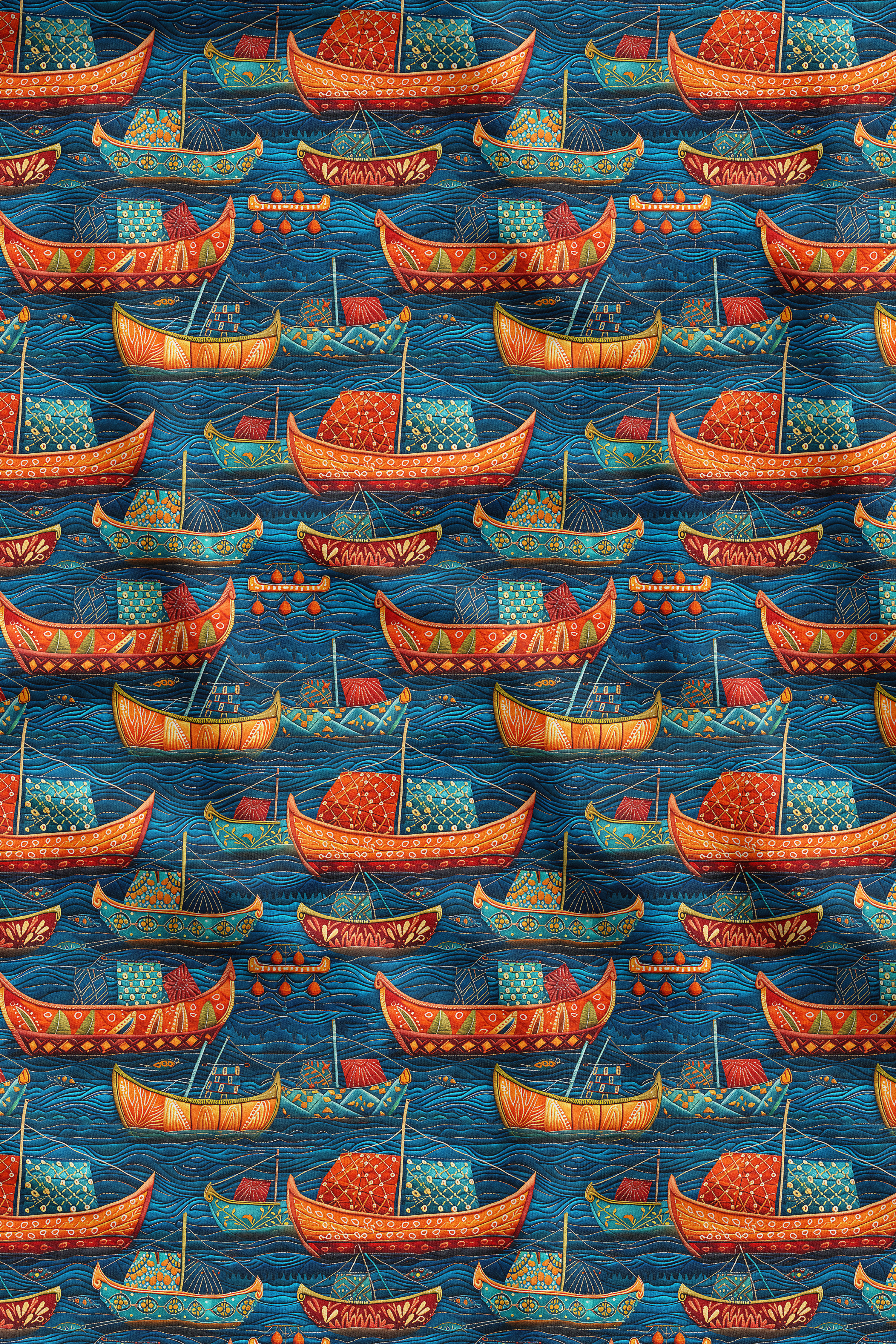 Etnik Gemi Desenli Dijital Baskılı Kumaş