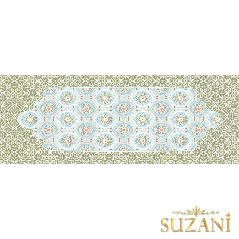 Fıstık Yeşili Damask Desenli Dikişsiz Runner Kumaşı