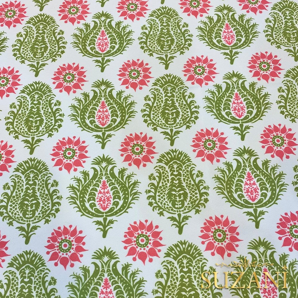 Fıstık Yeşili Damla Damask Desenli Dijital Baskılı Kumaş