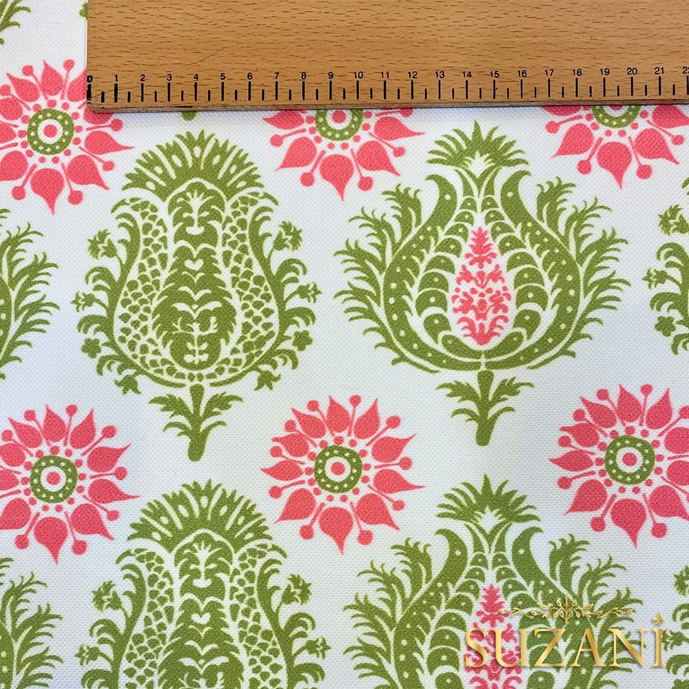 Fıstık Yeşili Damla Damask Desenli Dijital Baskılı Kumaş