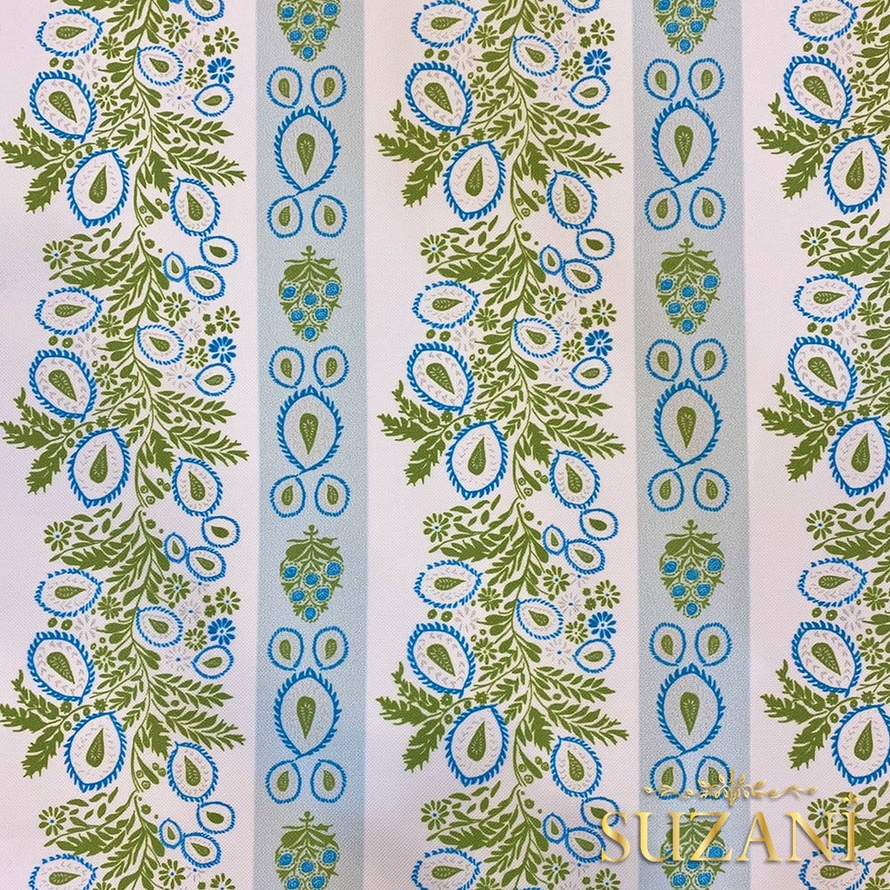 Fıstık Yeşili Motifli Çizgi Desenli Dijital Baskılı Kumaş