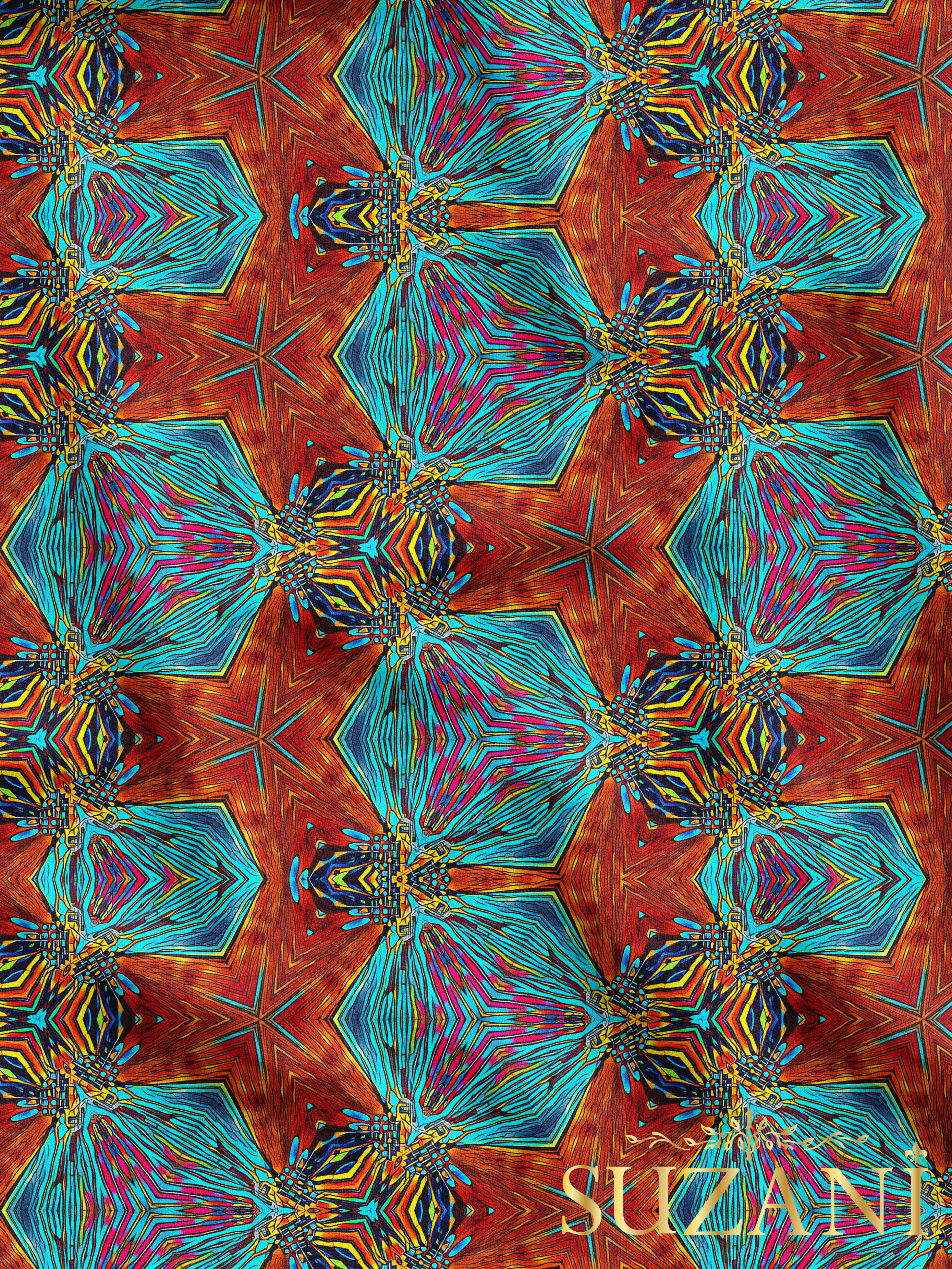 Fractal Geometrik Desenli Dijital Baskılı Kumaş