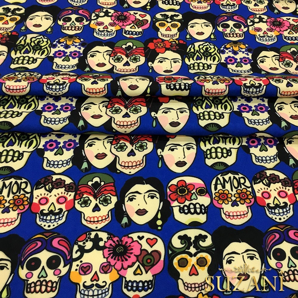 Frida Kafatası Pop Art Desenli Kumaş