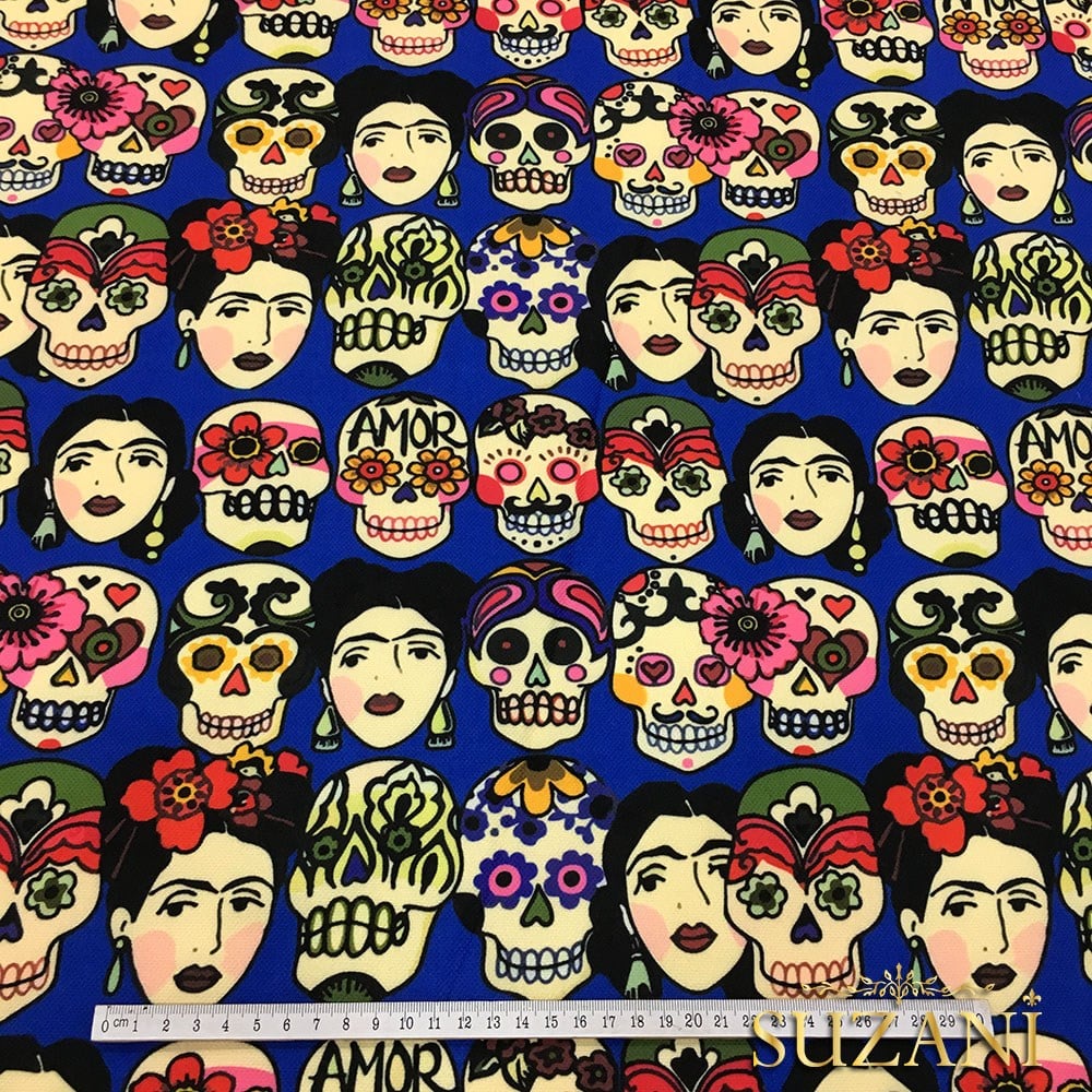 Frida Kafatası Pop Art Desenli Kumaş