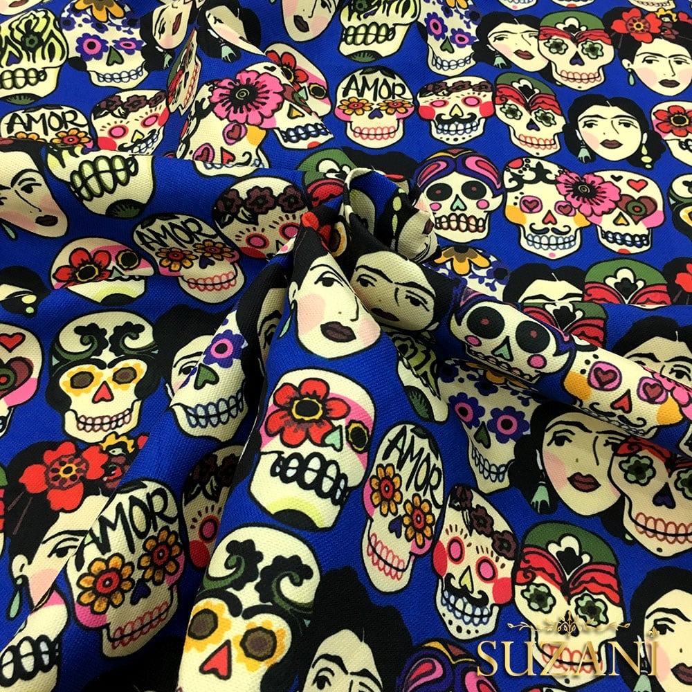 Frida Kafatası Pop Art Desenli Kumaş