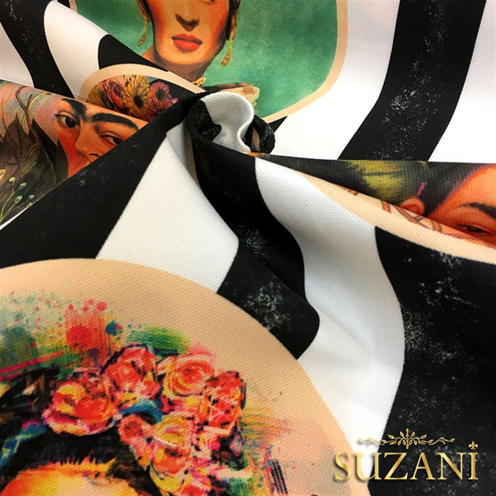 Frida Kahlo Desenli Çizgili Kumaş