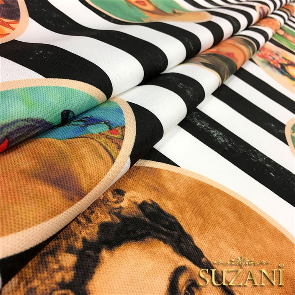 Frida Kahlo Desenli Çizgili Kumaş