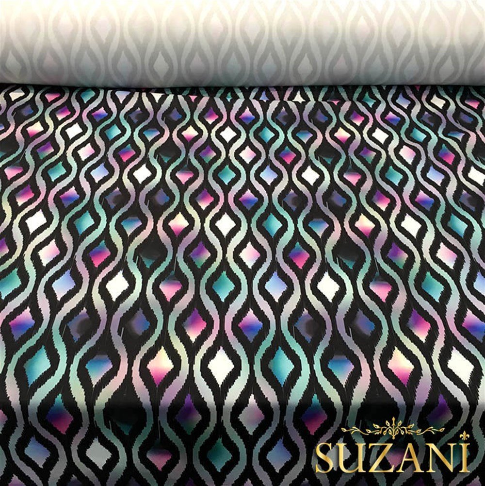 Fuşya Mavi Baklava İkat Kumaş