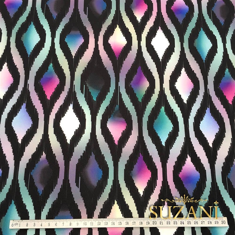 Fuşya Mavi Baklava İkat Kumaş