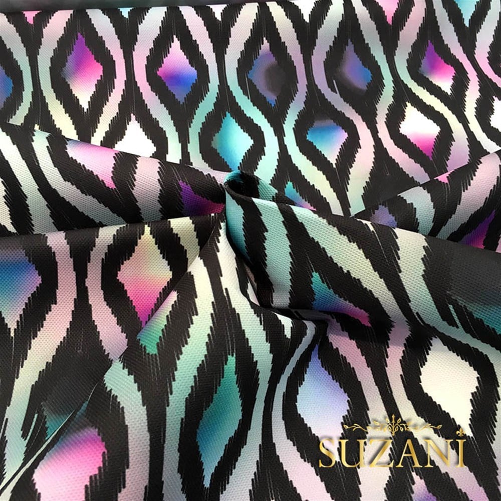 Fuşya Mavi Baklava İkat Kumaş