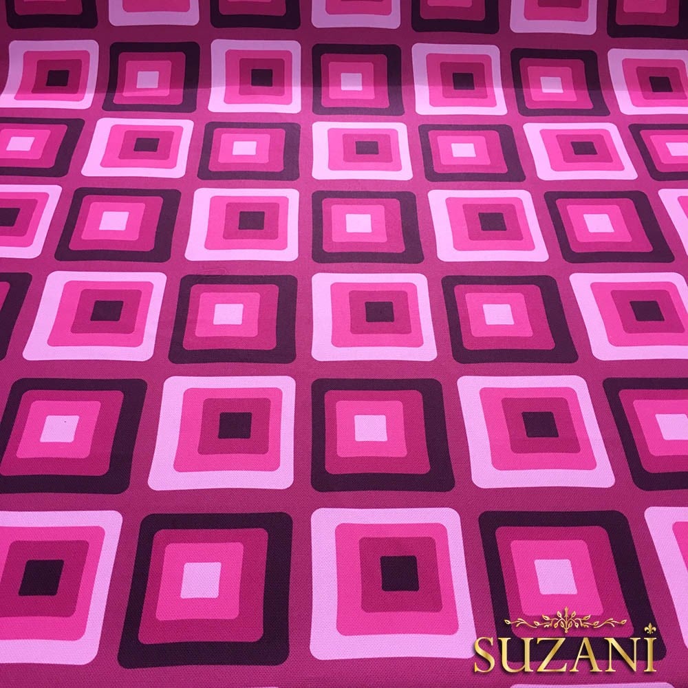 Fuşya Pembe Geometrik Vintage Desenli Kumaş