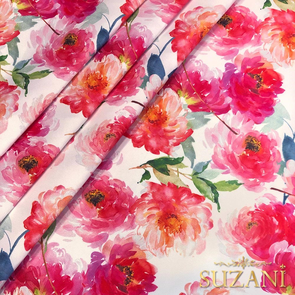 Fuşya Soft Çiçekli Dijital Baskılı Kumaş