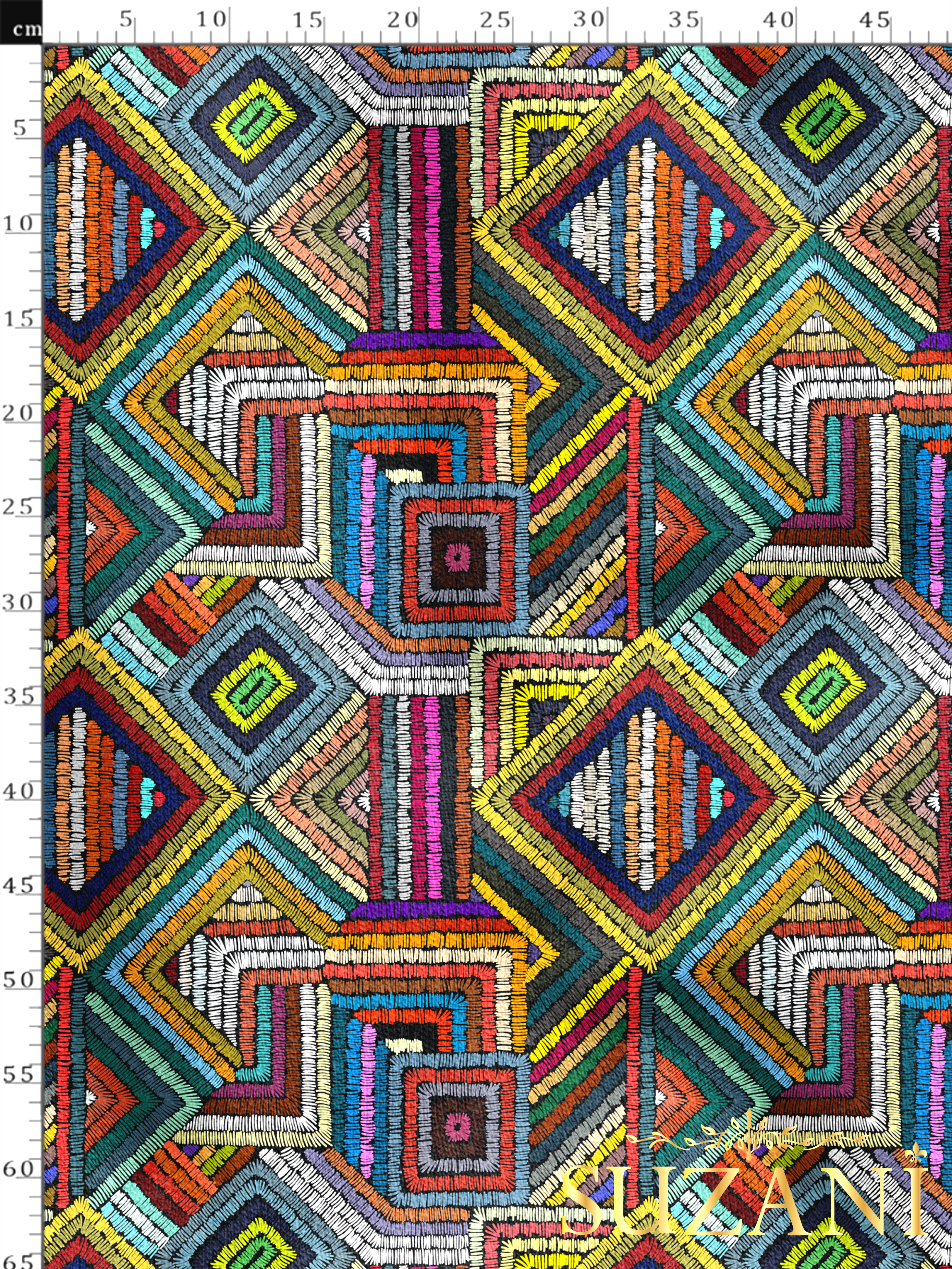 Geometrik Patchwork Desenli Dijital Baskılı Kumaş