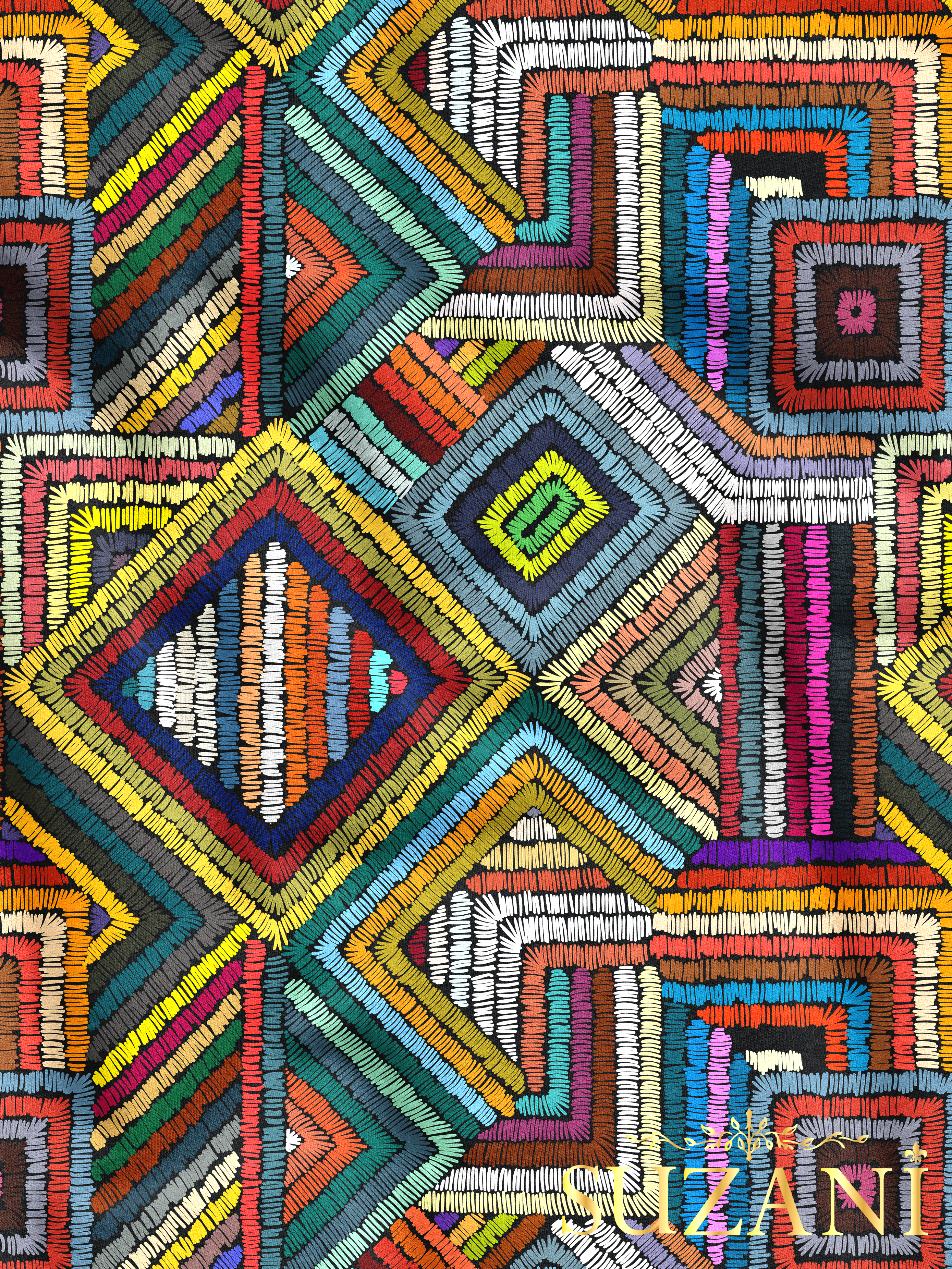 Geometrik Patchwork Desenli Dijital Baskılı Kumaş