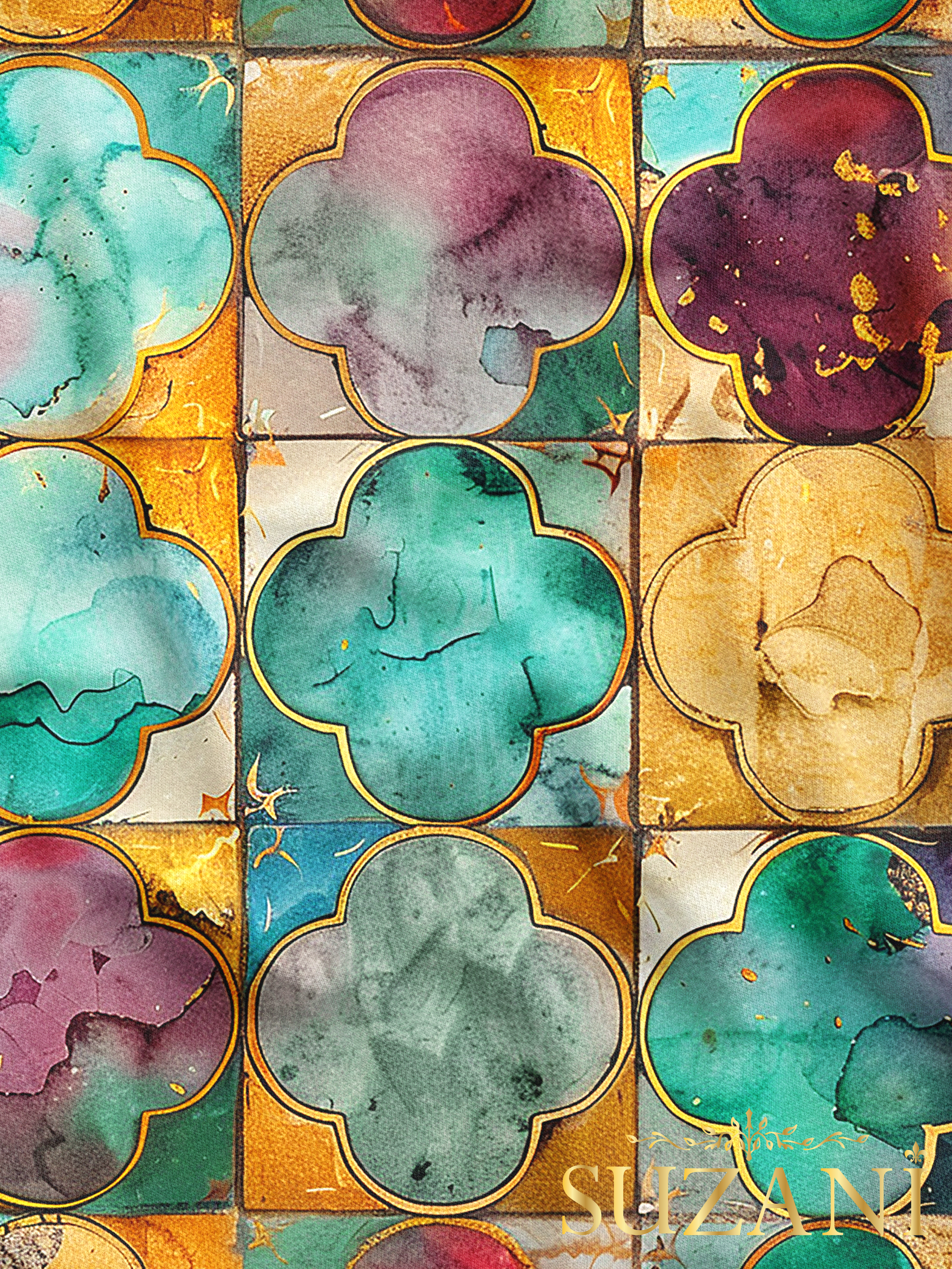 Geometrik Renkli Desenli Dijital Baskılı Kumaş