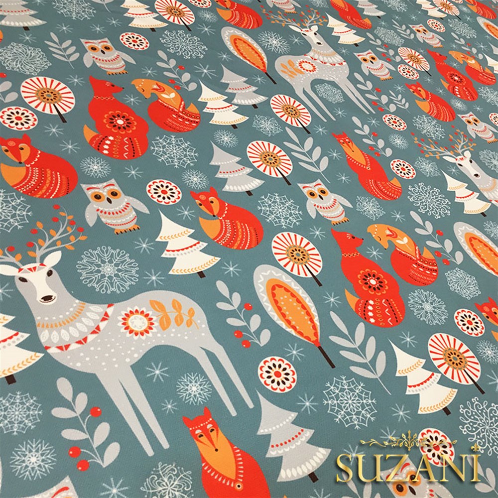 Geyikli İskandinav Yılbaşı Desenli Kumaş