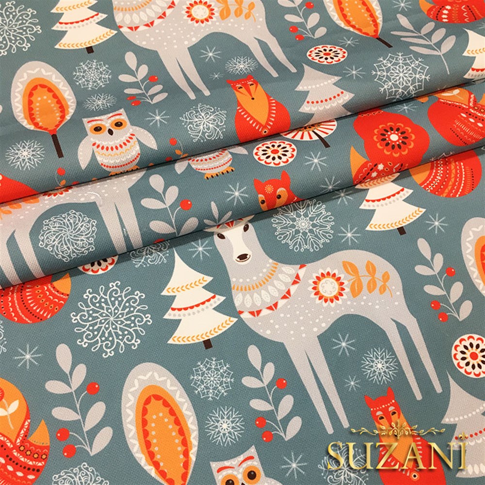 Geyikli İskandinav Yılbaşı Desenli Kumaş