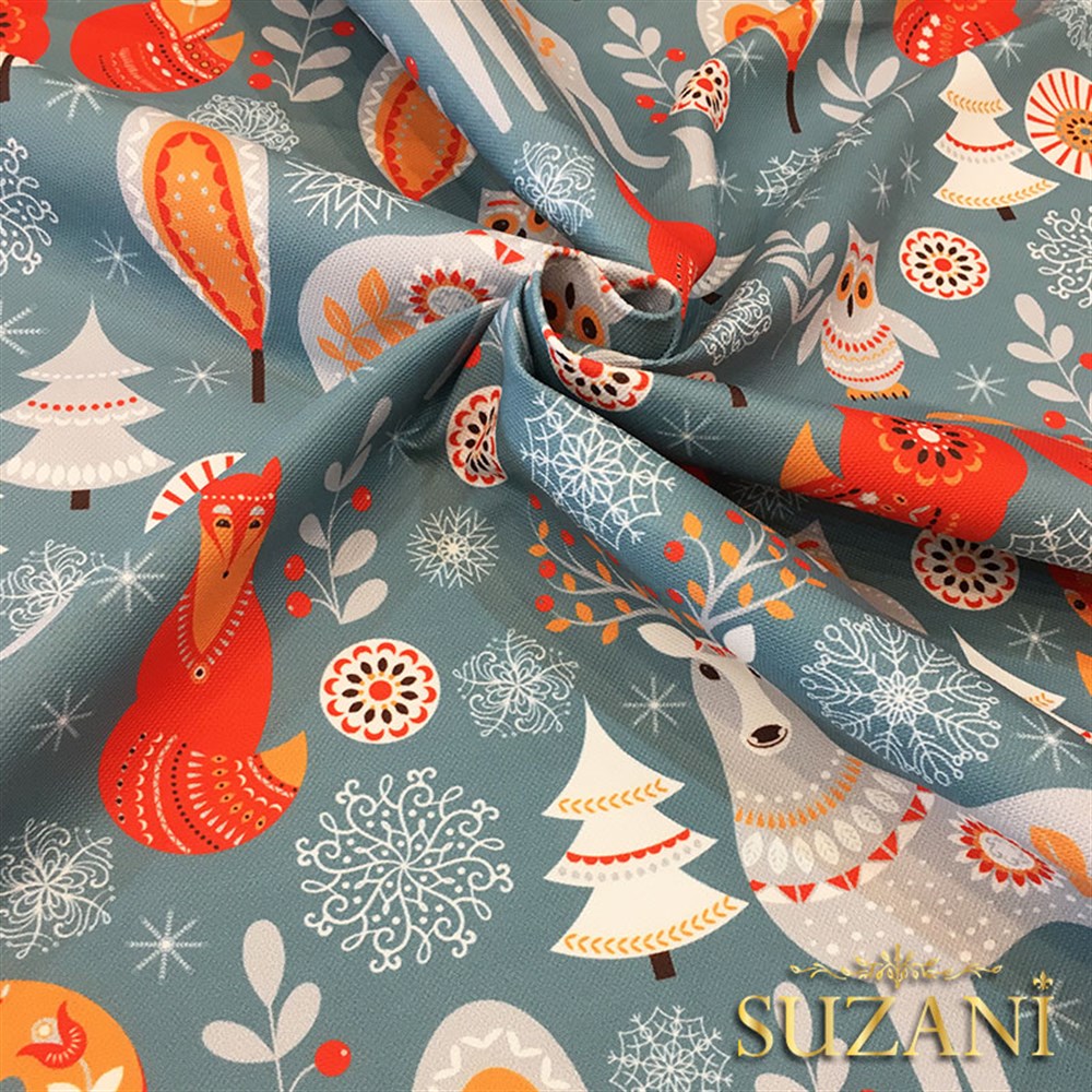 Geyikli İskandinav Yılbaşı Desenli Kumaş