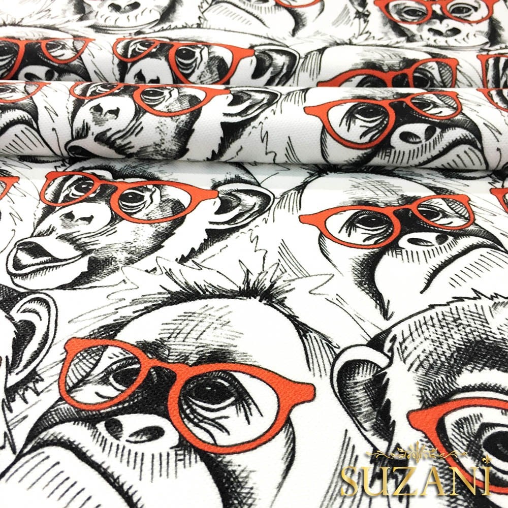 Gözlüklü Maymunlar Pop Art Desenli Kumaş