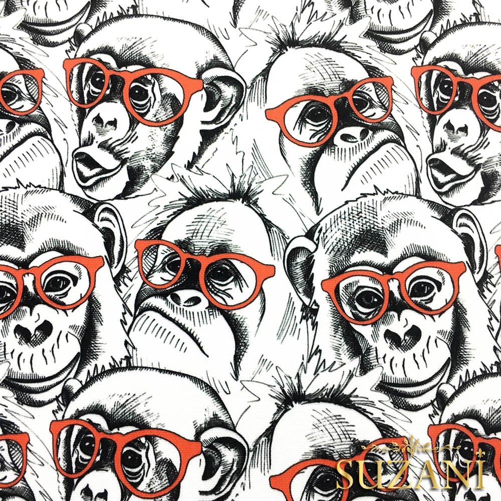 Gözlüklü Maymunlar Pop Art Desenli Kumaş