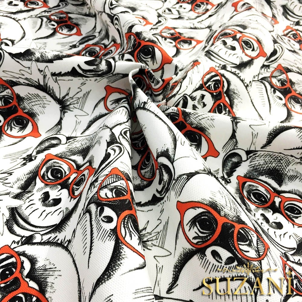 Gözlüklü Maymunlar Pop Art Desenli Kumaş