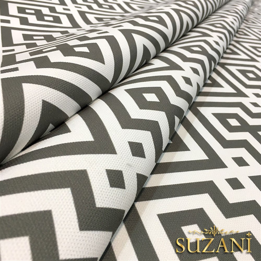 Gri Beyaz Geometrik Baklava Desenli Kumaş