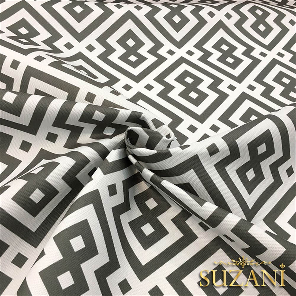 Gri Beyaz Geometrik Baklava Desenli Kumaş
