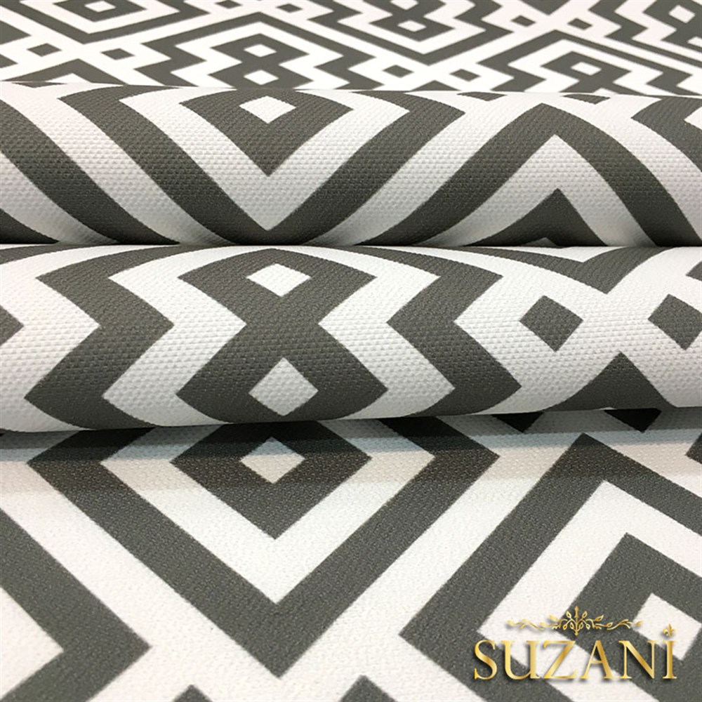 Gri Beyaz Geometrik Baklava Desenli Kumaş