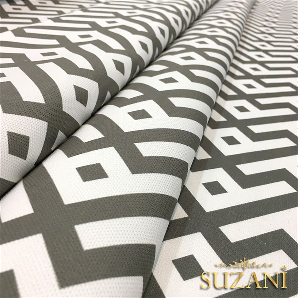 Gri Beyaz Geometrik Balık Desenli Kumaş