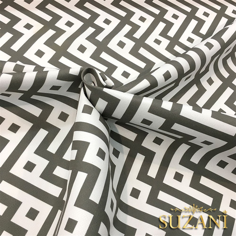 Gri Beyaz Geometrik Balık Desenli Kumaş