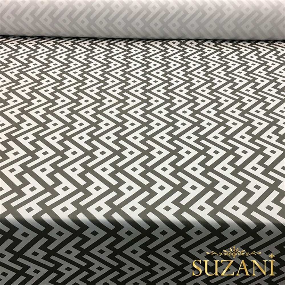 Gri Beyaz Geometrik Balık Desenli Kumaş